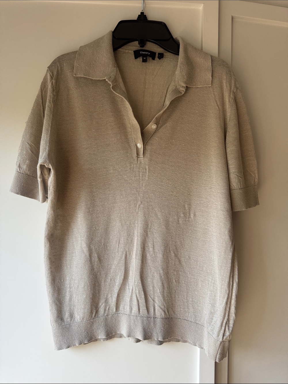 Theory linen blend knitted polo shirt women size M